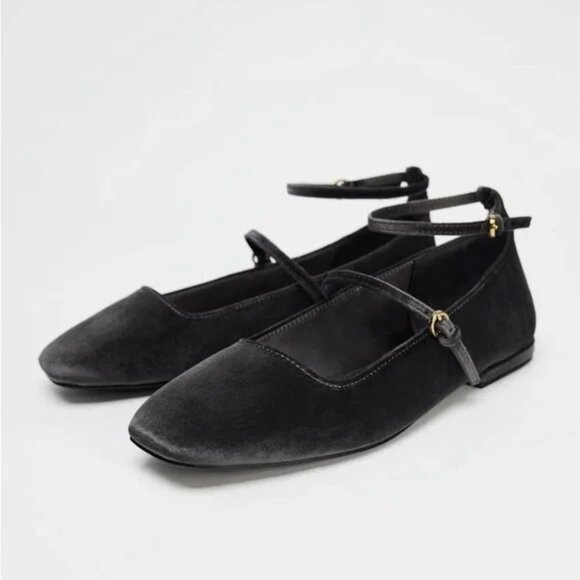 Zara Velvet Ballet Flats with Straps US 8 - Picture 3 of 6